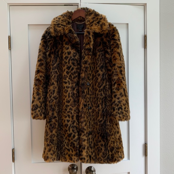 J. Crew Jackets & Blazers - J.Crew Collection Faux Fur Leopard Long Coat